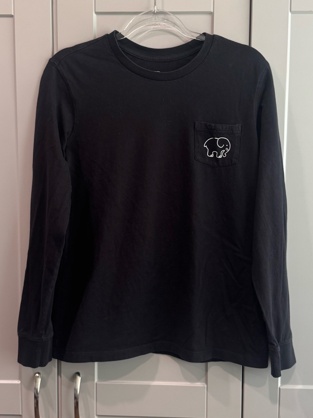 ivory ella Black Long Sleeve Pocket Tee with White Elephant